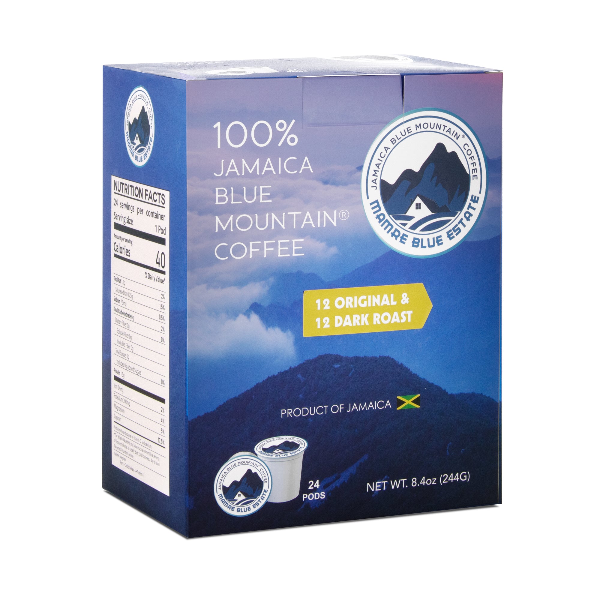 blue mountain coffee cups Mamre Blue-100% Jamaica Blue Mountain Coffee Pods-24 Count Original